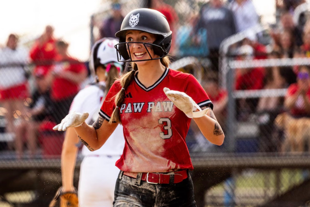 Paw Paw's Cami VanderMeeden heads back to the bench after scoring a run last season. 