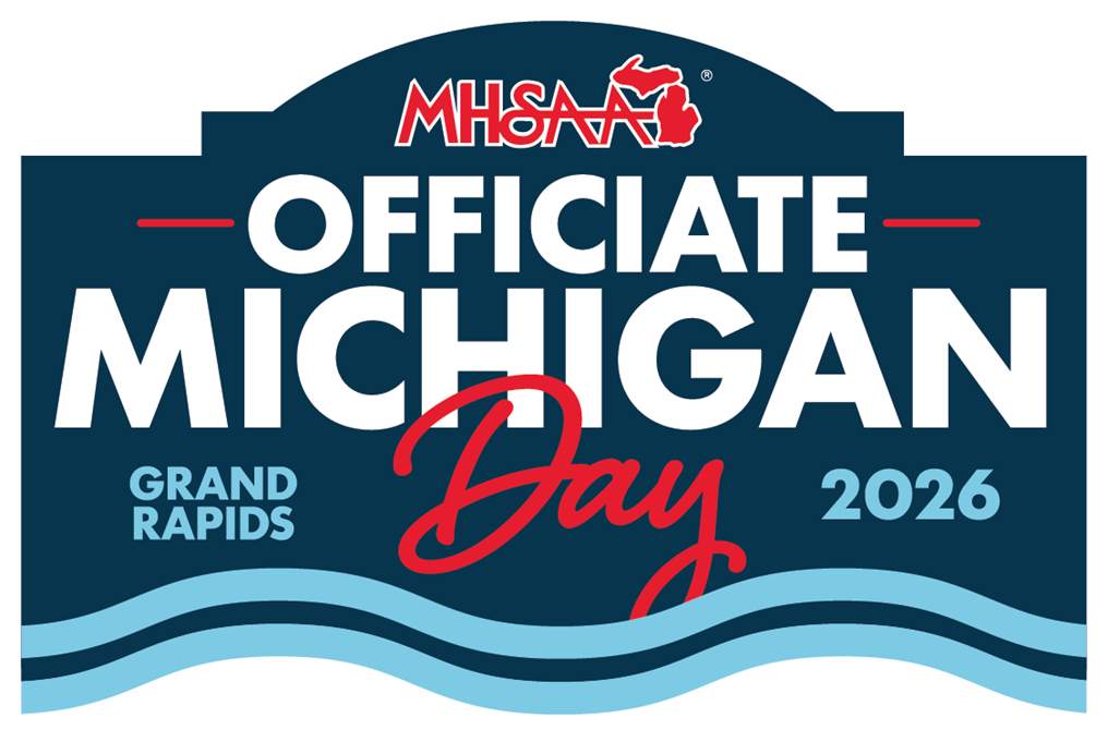 This is the Officiate Michigan Day logo and includes the year 2026 and location, Grand Rapids.