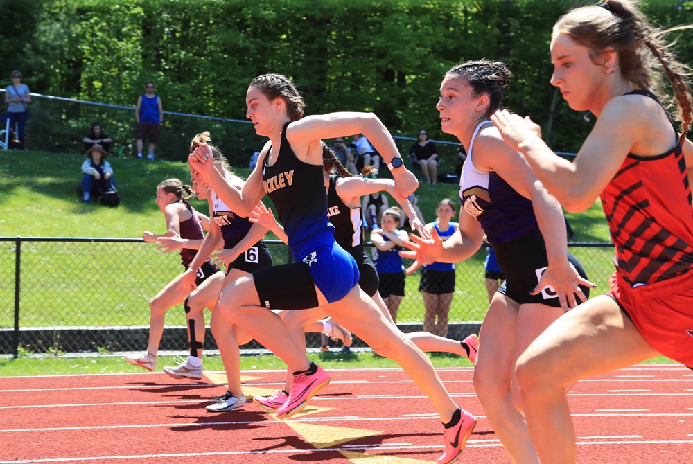 Buckley’s Brooklyn Frazee, middle, competes in a race during her sophomore season in 2024. 