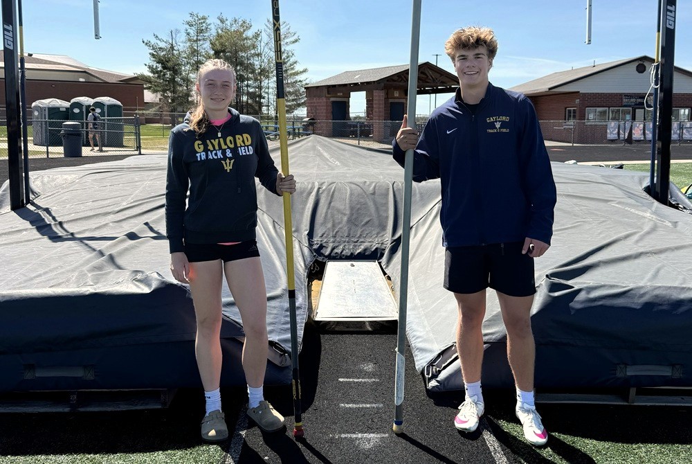 Gaylord’s Lillian Mason, left, and Calvin Cosby were the Big North Conference pole-vaulting champions this season. 
