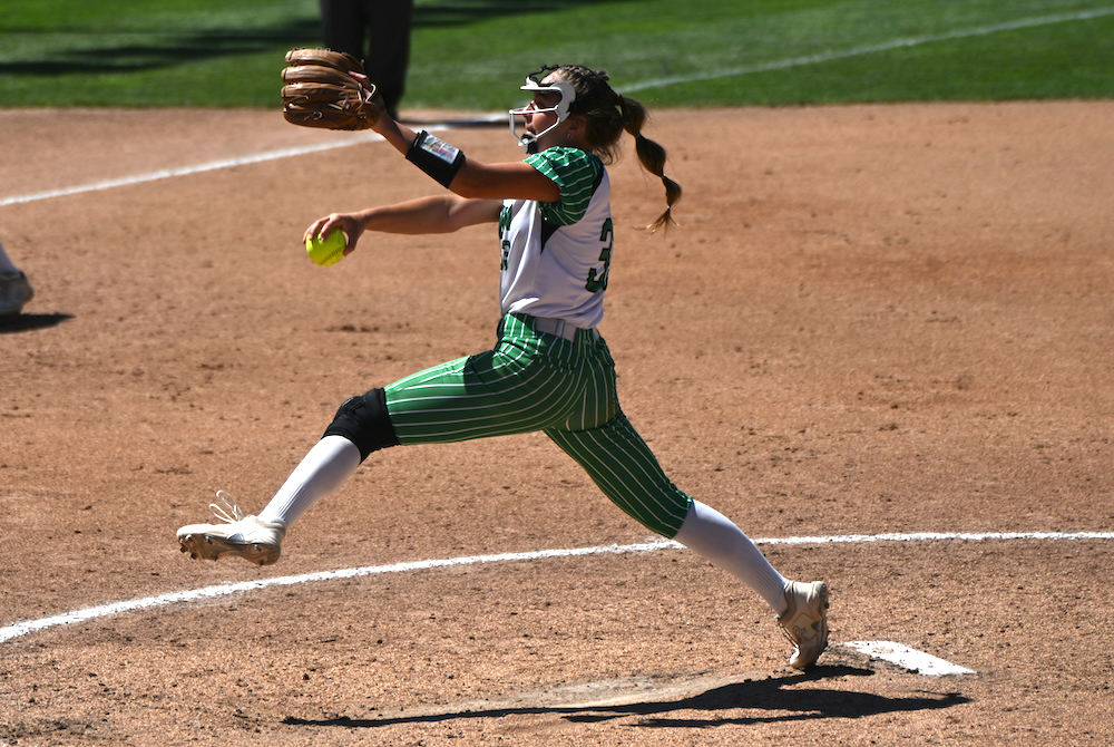 Mendon’s Rowan Allen makes her move toward the plate during her team’s Division 4 Semifinal win over Hillman on Friday. 