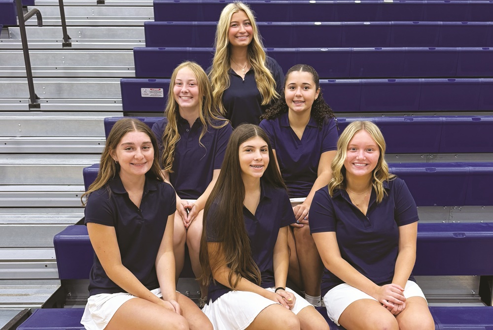 This fall’s Whiteford girls golf team is the school’s first. Top row: Coach Addison Ovall. Middle row: Grace Grosteffon and Avee Ingram. Bottom row: Addy Emch, Charlie Weiser and Brenna Allen. 