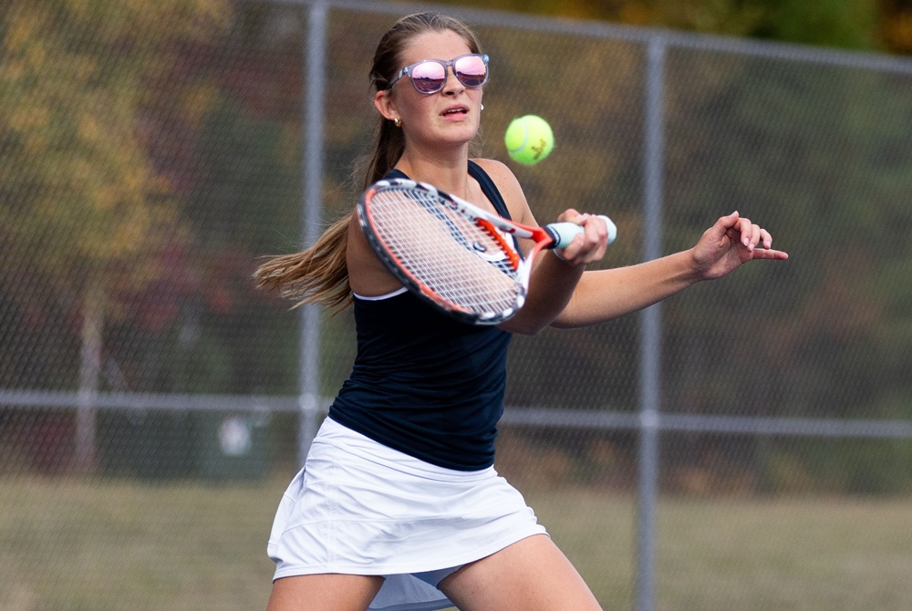Norway’s Jessa Rossler returns a volley during a No. 2 doubles match Thursday.
