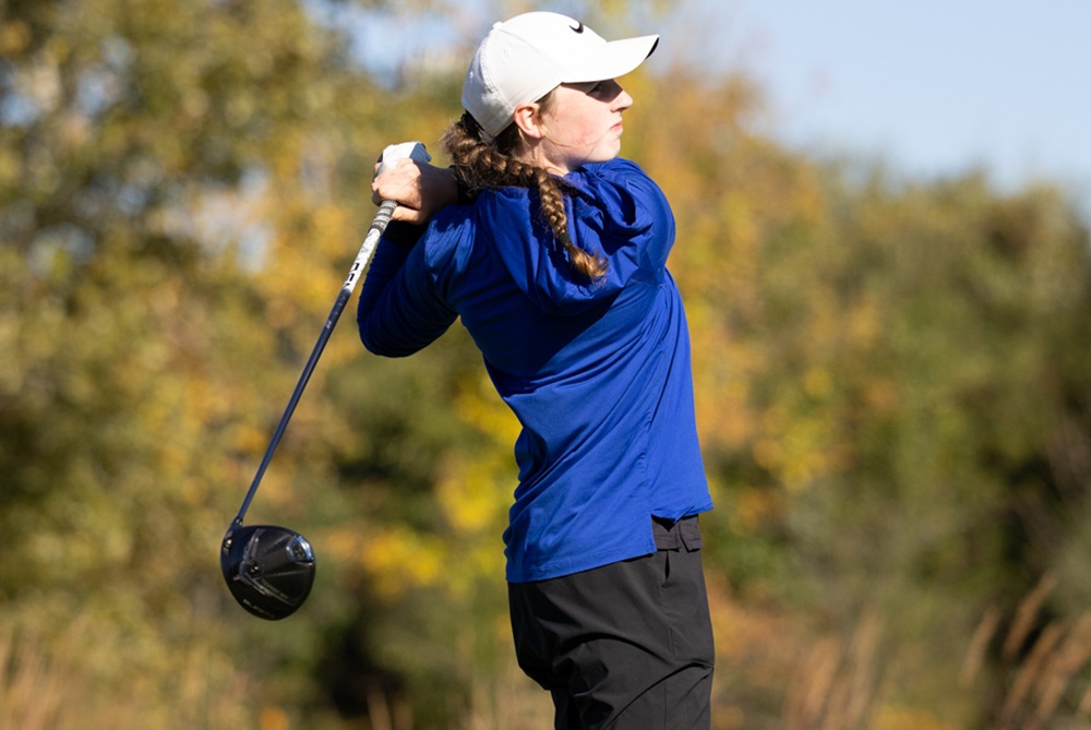 Bath's Addilyn Duflo watches her drive during the Lower Peninsula Division 4 Final.