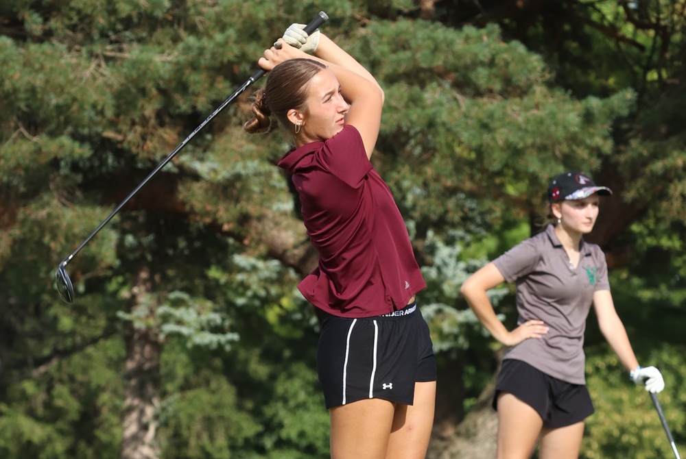 Cass City’s Lindsey Langenburg tees off during a match this season.