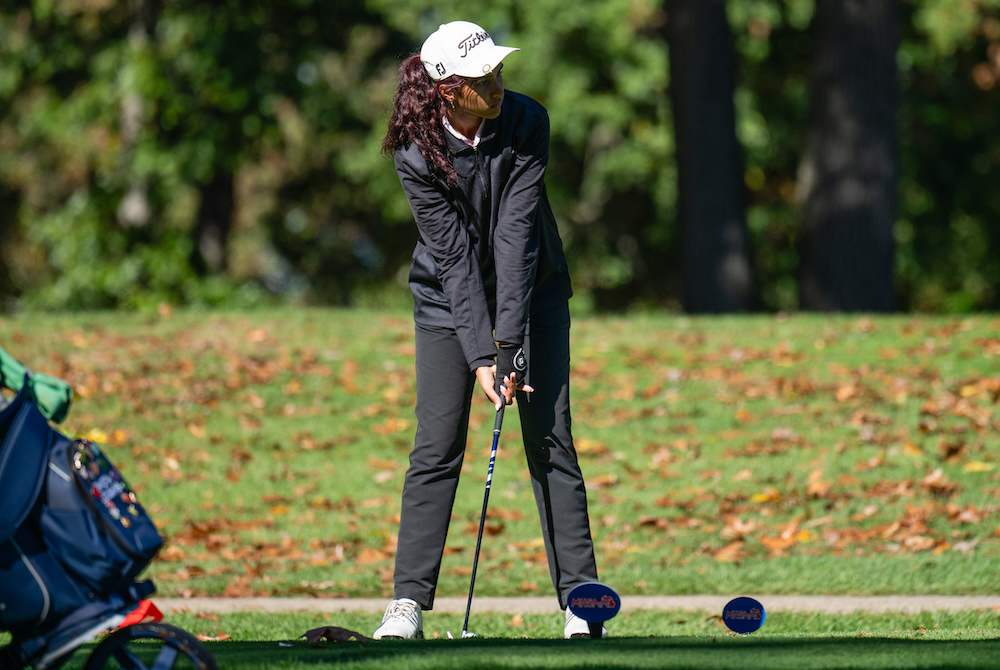 A Northville golfer tees off during the Divison 1 Final. 