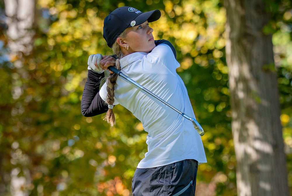 Forest Hills Central's Alivia Offer follows a tee shot during Saturday's Division 2 Final.