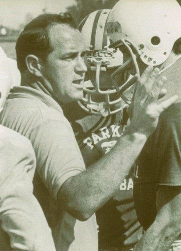 Jackson Parkside coach Dave Driscoll talks with one of his players in 1971.