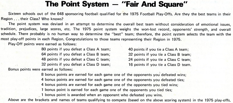 (2) Jackson ParA points system was created to determine the field for the first MHSAA Football Playoffs in 1975.