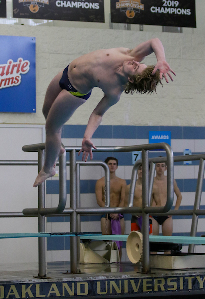 Chelsea’s Mitch Brown completes a dive on the way to claiming the title in that event. 