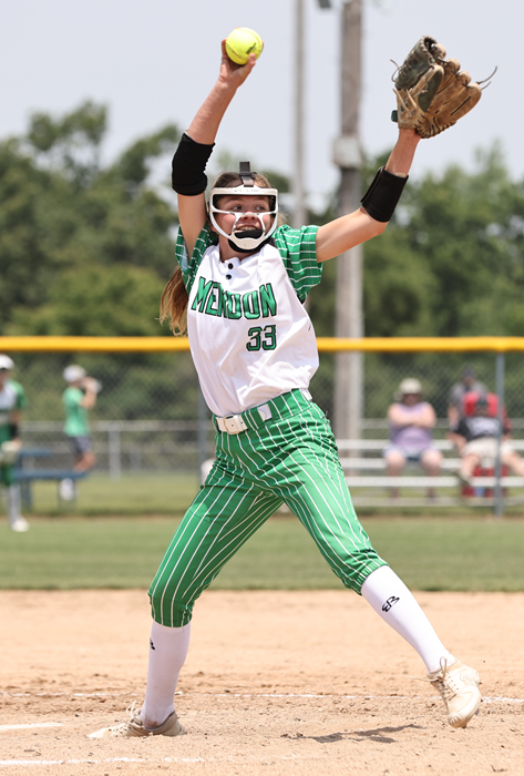 Rowan Allen pitches for Mendon in a 2023 Regional game at Colon.