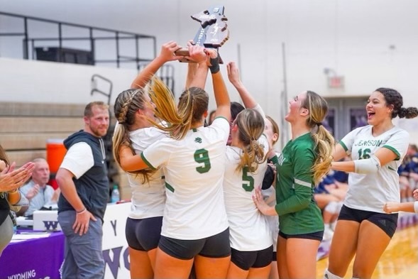 Chatfield and her teammates celebrate their District championship last season.