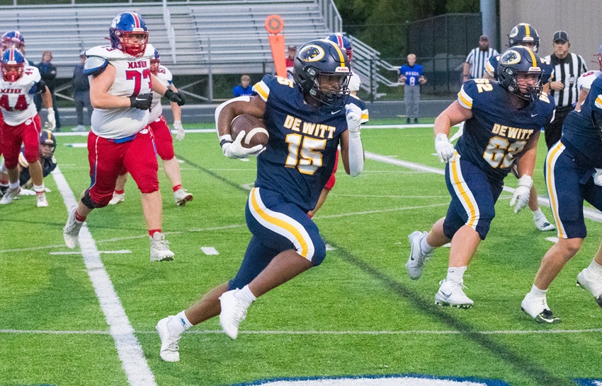 DeWitt's Channing Ridley breaks toward the sideline during his team's win over Mason.