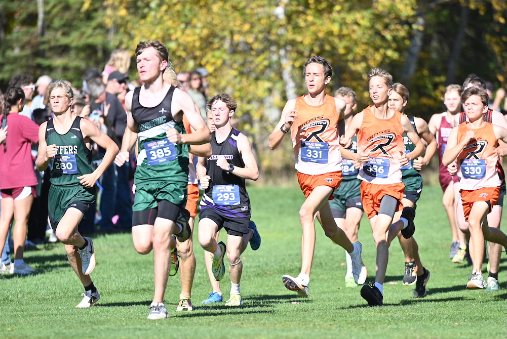 At the beginning of the Division 2 Final, Painesdale-Jeffers' Cameron Anderson (280), Wakefield-Marenisco/Bessemer's Sean Lake, Pickford's Jacob Mitchell (293), and Rudyard's Eli Folkersma (331), Seth Templeton (336) and Oliver Dankert (330) lead the field. 