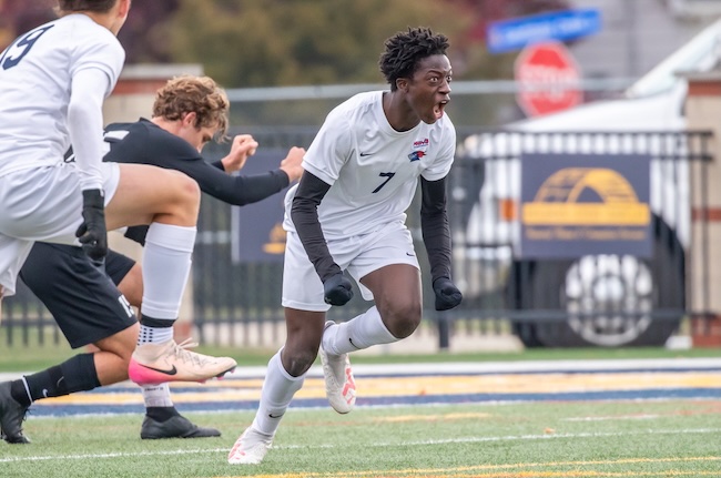Liggett’s Sekou Manneh celebrates his equalizing score.