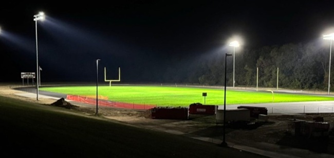 Jonesville’s new stadium sits under the lights and will be ready for the spring track & field season. 