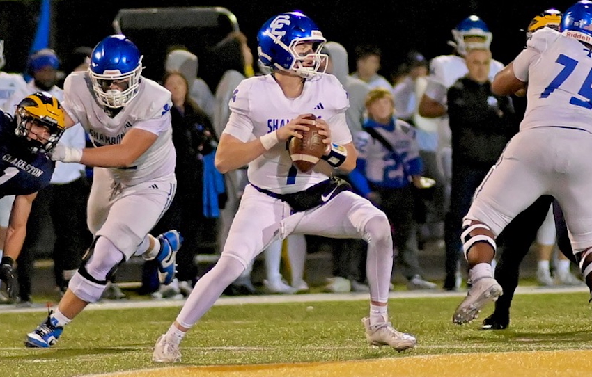 Detroit Catholic Central quarterback Duke Banta targets a receiver during his team’s Division 1 Regional Final win Friday over Clarkston.