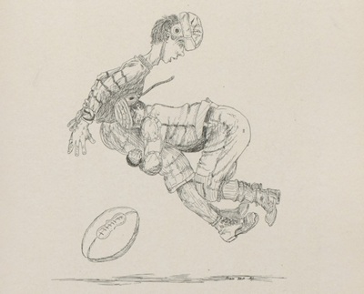  A drawing of two students playing football, from Ironwood’s 1926 yearbook.