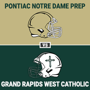 Pontiac Notre Dame Prep & Grand Rapids West Catholic helmets