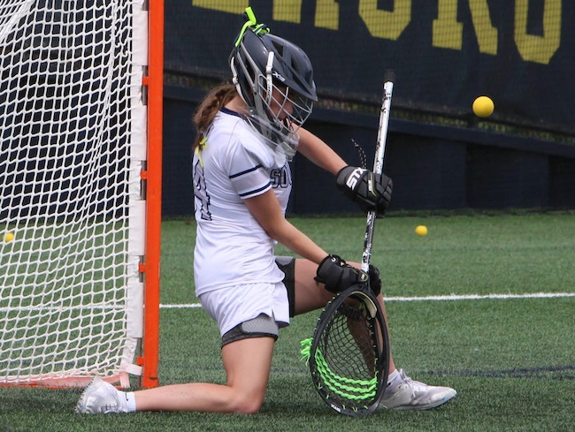 Wesner warms up in goal during last spring’s lacrosse season. 