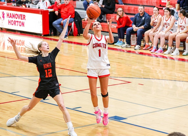 Lila Hamisfar (1) puts up a shot against Homer. 
