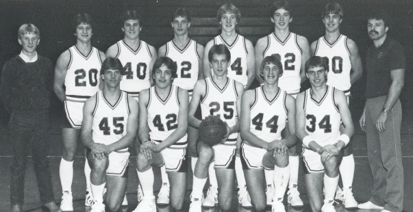 Soodsma, far right, stands for a photo with his 1987 Northern Michigan Christian Class D boys basketball champion.