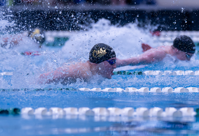 U-D Jesuit's Jack McCuiston charges ahead in the butterfly.