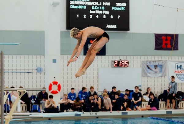 Hamilton’s Jayden Bierschbach competes in diving.