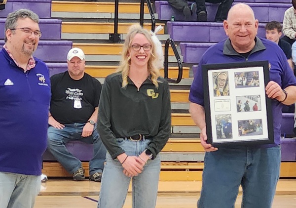 Martin receives “Senior Night” recognition from WGLM’s Bill Wilson and Will Wydeck this winter.