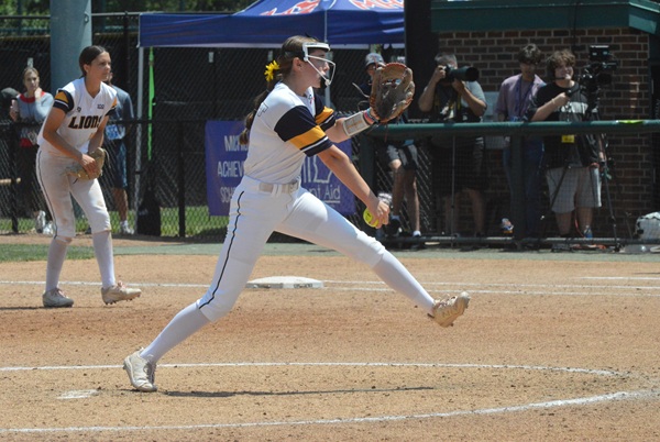 Bissett delivers a pitch during the Division 1 championship game against Saline.