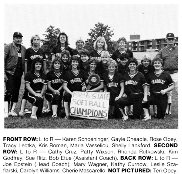 Franklin poses for a team photo after the 1986 win.