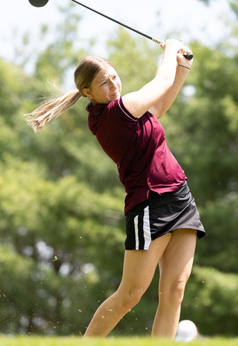 Ontonagon’s Summer Stites follows her shot. 