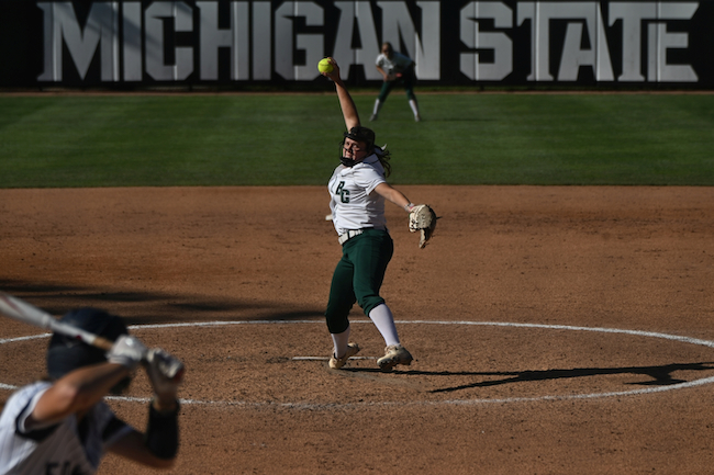 Brown City pitcher Maddie Hohne winds up to throw a pitch.