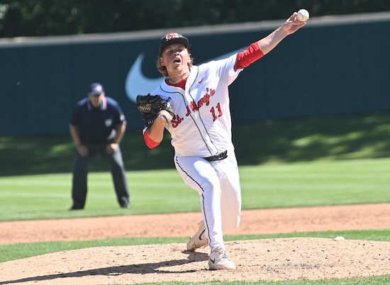 Eaglets reliever Anthony Abela delivers a pitch.&nbsp;