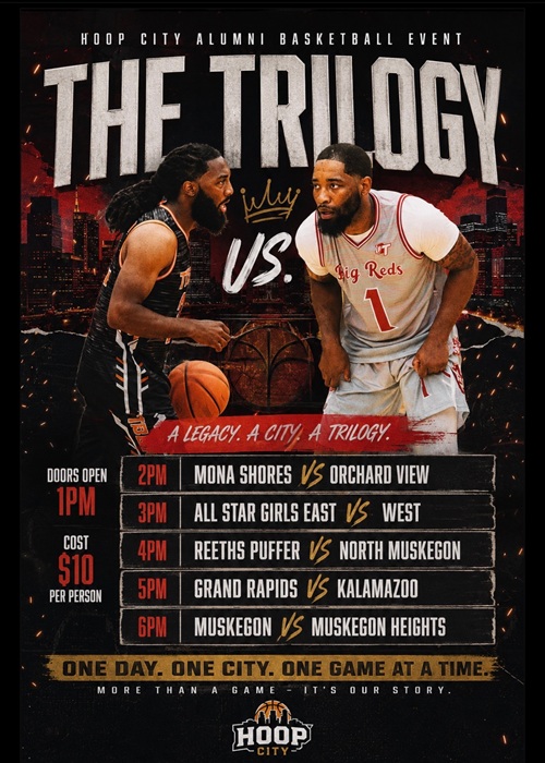 This season’s Hoop City poster advertises five alumni games.