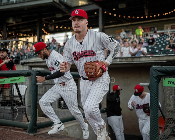 Caleb Bonemer takes the field for the Birmingham Barons.