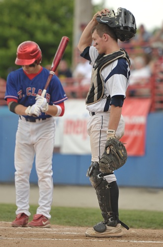 Fish mans the catcher position for Gull Lake during a Division 2 Semifinal against St. Clair in 2011.