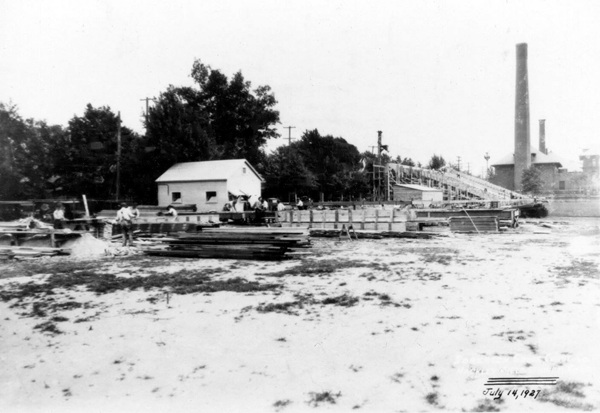 Osborn Engineering works on the renovated stadium during the summer of 1927.
