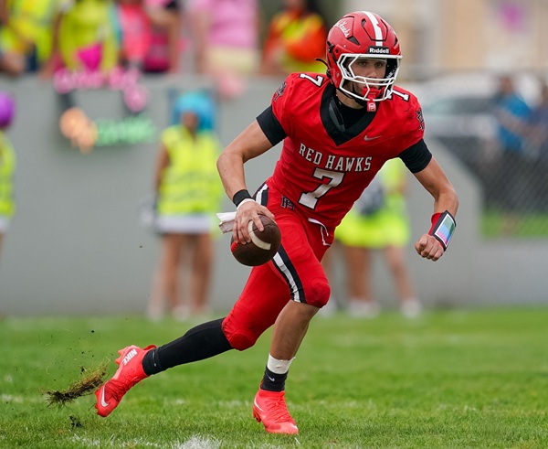 Quarterback Jaxon Johnston surveys the field.