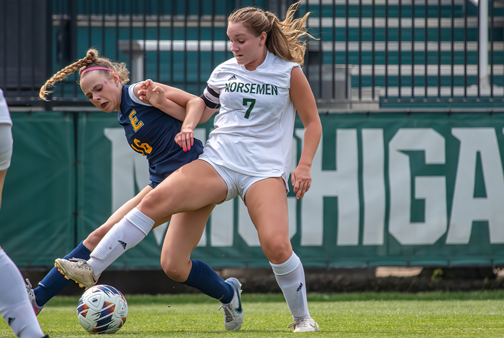 Grosse Pointe North's Amelia Streberger (7) works for possession during last season's Division 2 Final. 